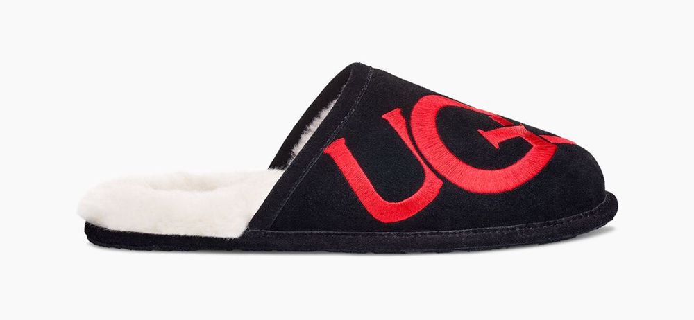 Ugg Slipper Mens - Ugg Scuff Logo Black - 740YCGOKT